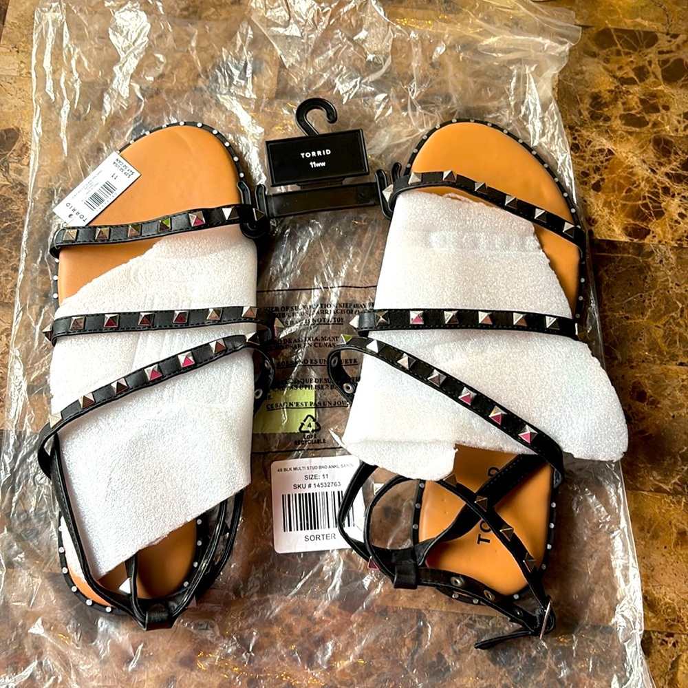 Size 11 torrid black strap, pointy stud, sandal new with tag never worn